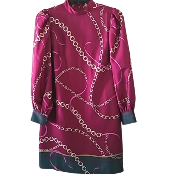 NEW! ANN TAYLOR Chain Print Mock Neck Sheath Mini Dress XSP. - Picture 4 of 8